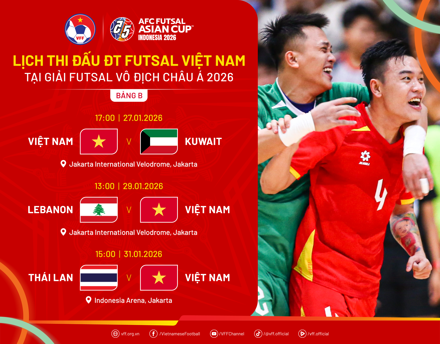 Tuyển futsal Việt Nam chuẩn bị đối đầu Kuwait, Lebanon, Thái Lan tại giải châu Á

